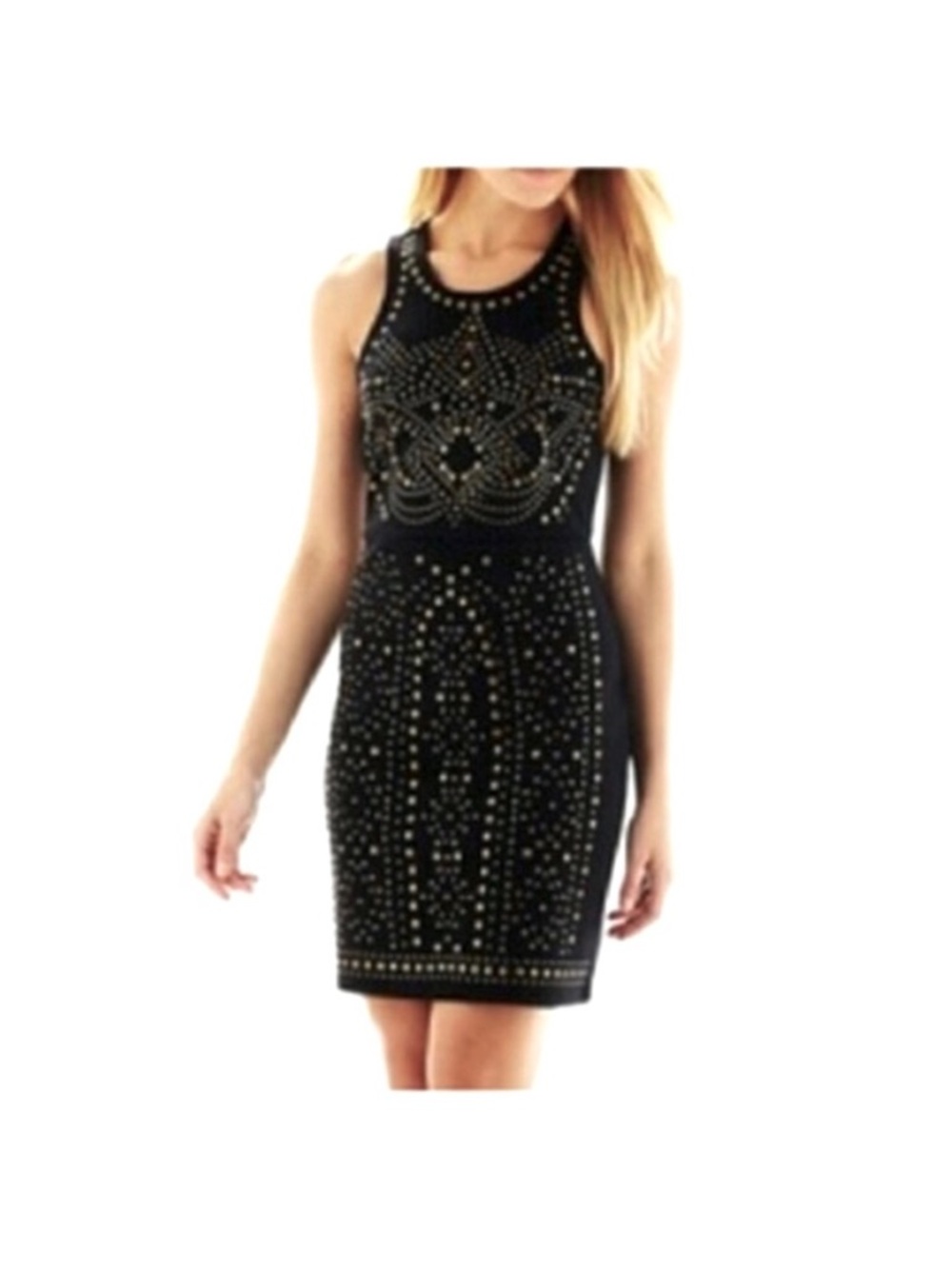 Nicole by Nicole Miller Black Sleeveless Mini Dress with Gold Studs Size Large